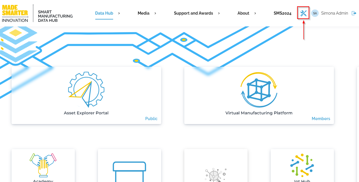 Datahub page Admin Console icon